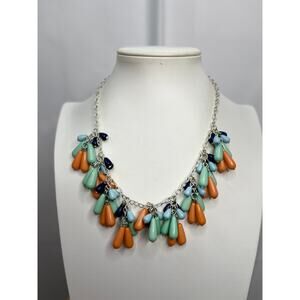 statement necklace beads beaded teal blue green pink silver tone setting